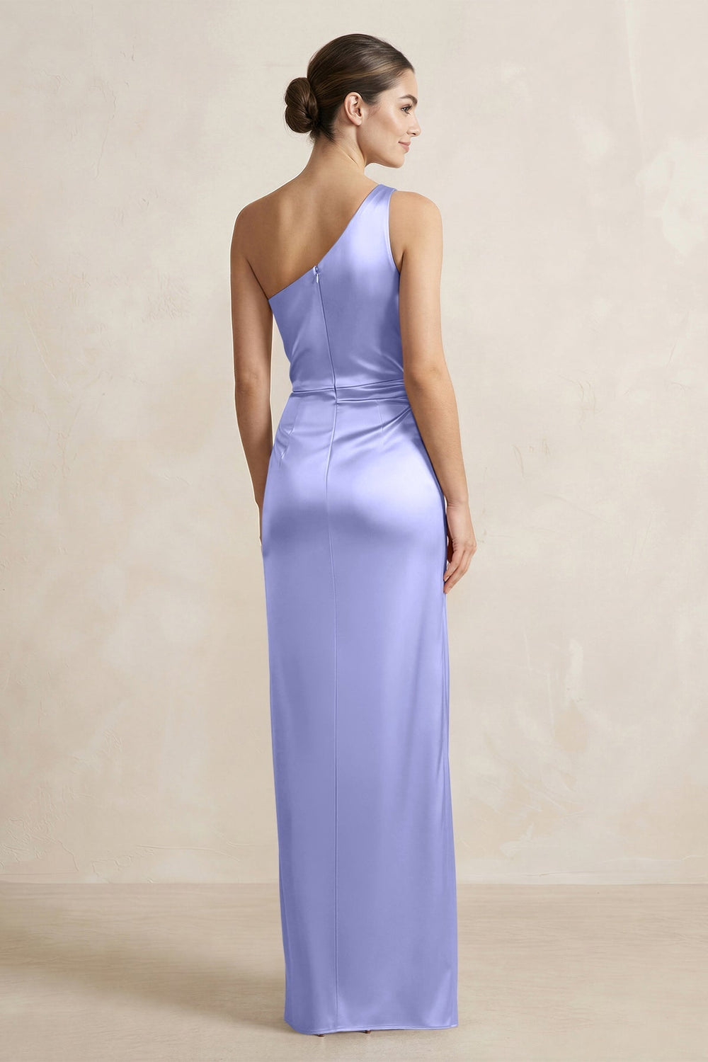 One - Shoulder Ruched Sheath Satin Bridesmaid Dress in Steel Blue - KissProm Bridesmaid Dresses