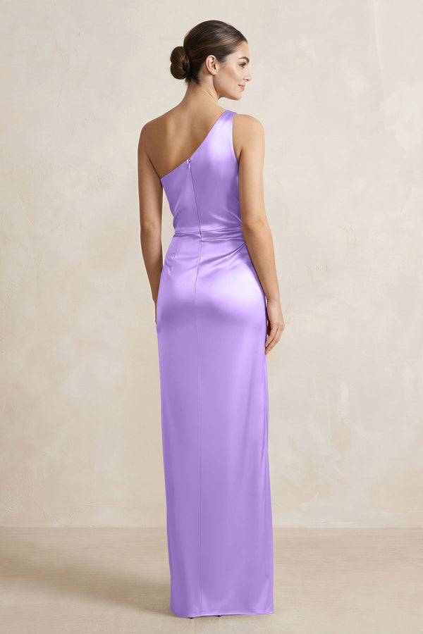 One - Shoulder Ruched Sheath Satin Bridesmaid Dress in Vintage Mauve - KissProm Bridesmaid Dresses