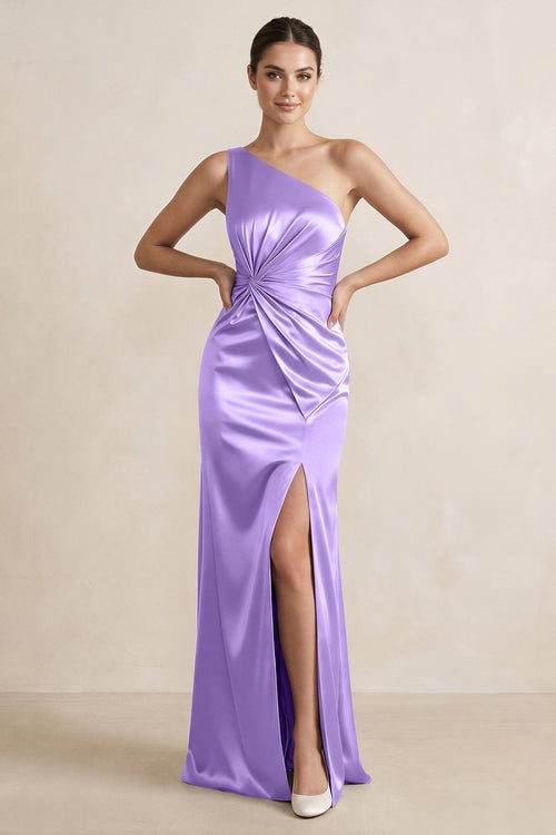 One - Shoulder Ruched Sheath Satin Bridesmaid Dress in Vintage Mauve - KissProm Bridesmaid Dresses
