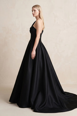 One - Shoulder Satin Ball Gown Wedding Dress in Black - KissProm Wedding Dresses