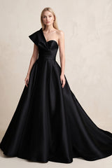One - Shoulder Satin Ball Gown Wedding Dress in Black - KissProm Wedding Dresses