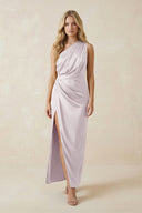 One - Shoulder Satin Ruched Sheath Bridesmaid Dress in Dusk - KissProm Bridesmaid Dresses