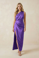 One - Shoulder Satin Ruched Sheath Bridesmaid Dress in Tahiti - KissProm Bridesmaid Dresses