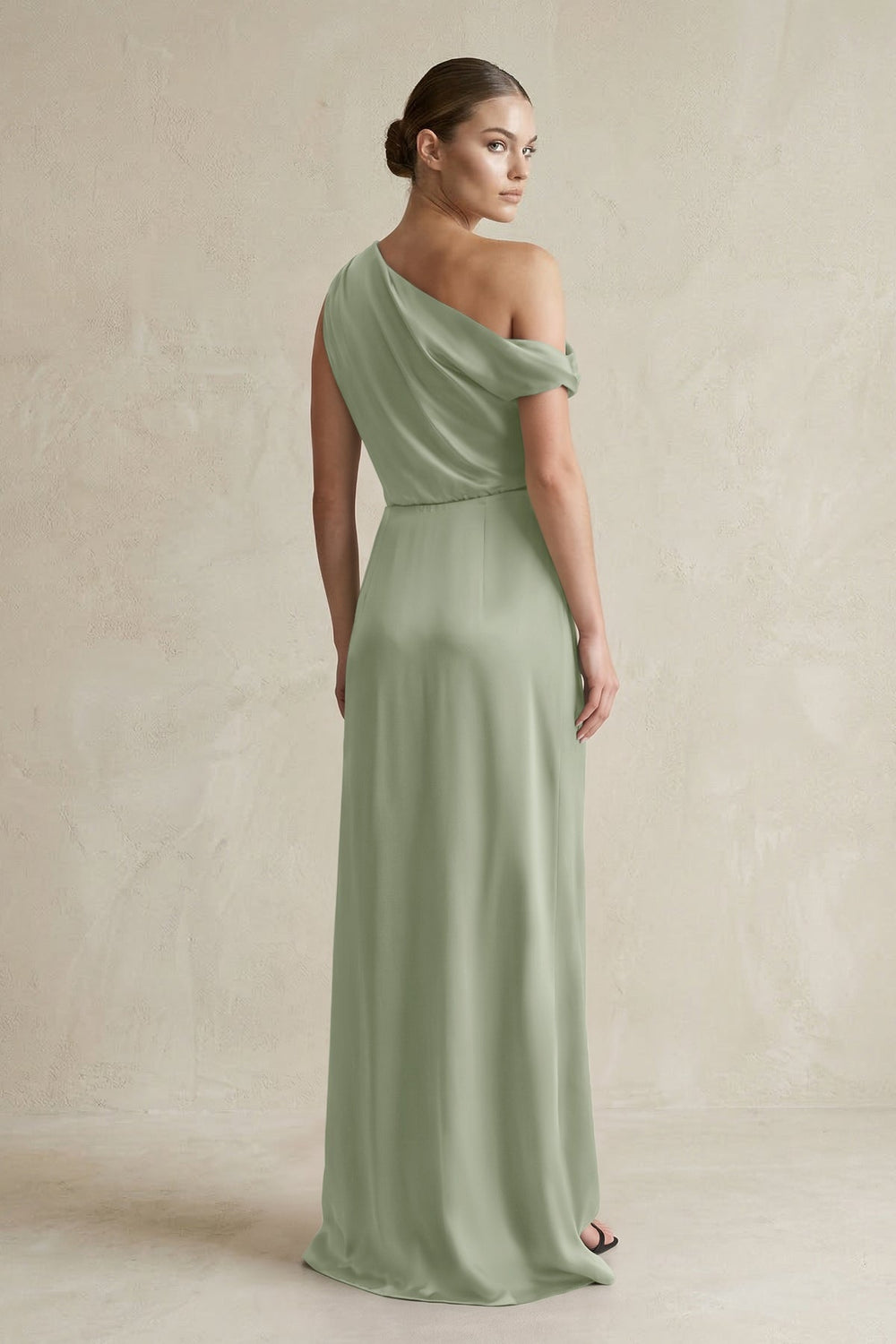 One - Shoulder Satin Sheath Bridesmaid Dress With Slit in Dove Gray - KissProm Bridesmaid Dresses