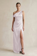 One - Shoulder Satin Sheath Bridesmaid Dress With Slit in Dusk - KissProm Bridesmaid Dresses