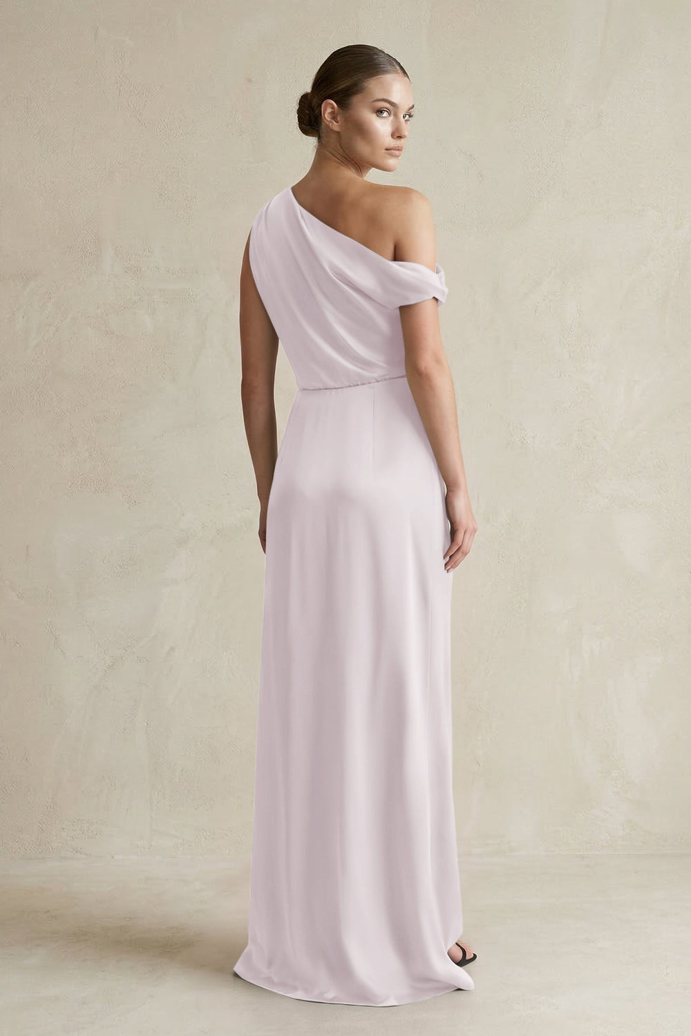 One - Shoulder Satin Sheath Bridesmaid Dress With Slit in Dusk - KissProm Bridesmaid Dresses