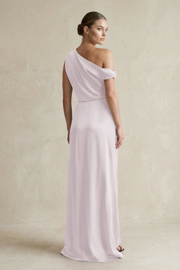 One - Shoulder Satin Sheath Bridesmaid Dress With Slit in Dusk - KissProm Bridesmaid Dresses