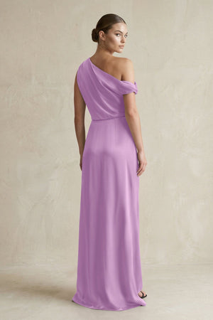 One - Shoulder Satin Sheath Bridesmaid Dress With Slit in Vintage Mauve - KissProm Bridesmaid Dresses