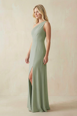 Cami Strap Sheath Chiffon Bridesmaid Dress with Slit in Dove Gray - KissProm BRIDESMAID DRESSES