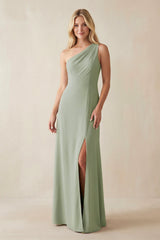 Cami Strap Sheath Chiffon Bridesmaid Dress with Slit in Dove Gray - KissProm BRIDESMAID DRESSES