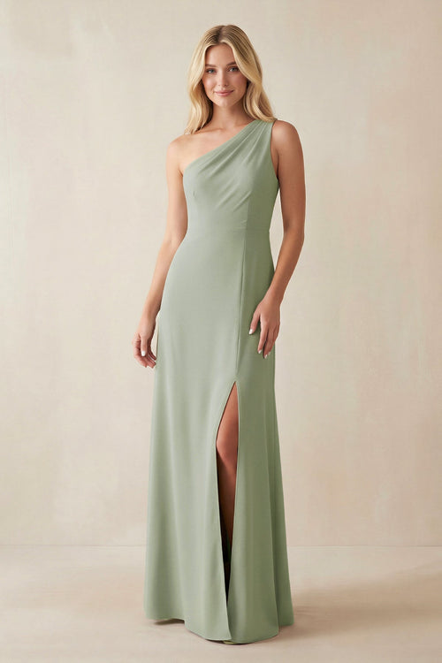 Cami Strap Sheath Chiffon Bridesmaid Dress with Slit in Dove Gray - KissProm BRIDESMAID DRESSES