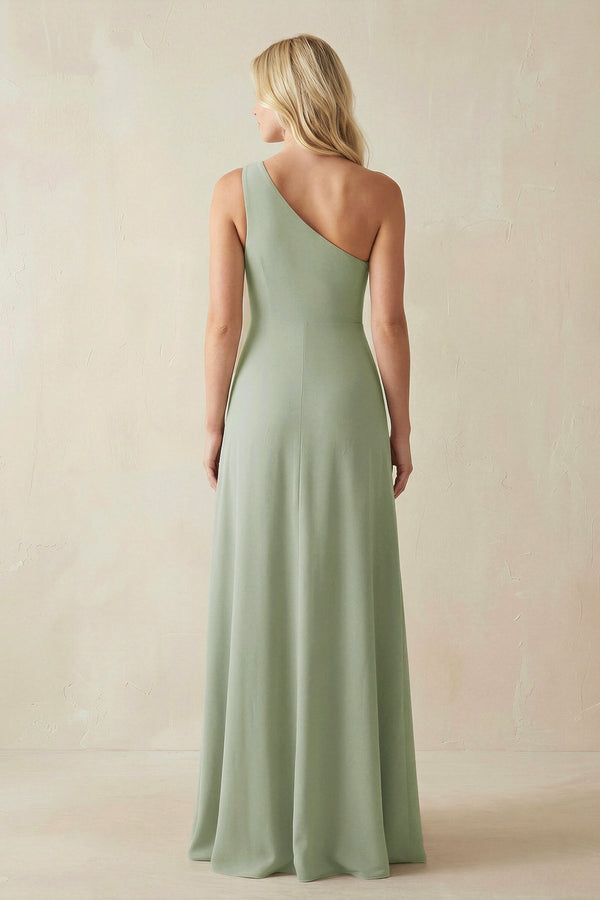 One - Shoulder Sheath Bridesmaid Dress With Slit in Dove Gray - KissProm Bridesmaid Dresses
