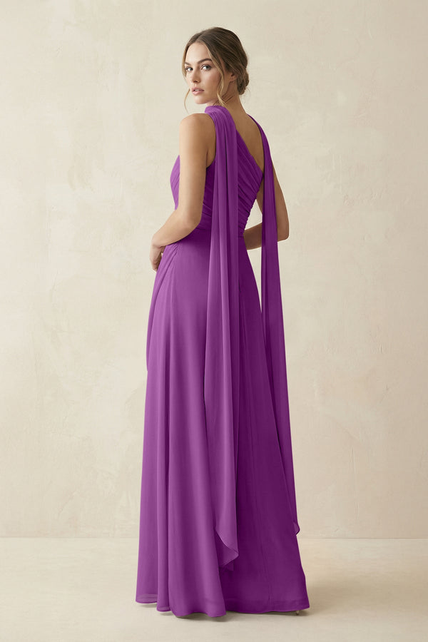 One - Shoulder Sheath Chiffon Bridesmaid Dress with Ribbon in Amethyst - KissProm Bridesmaid Dresses