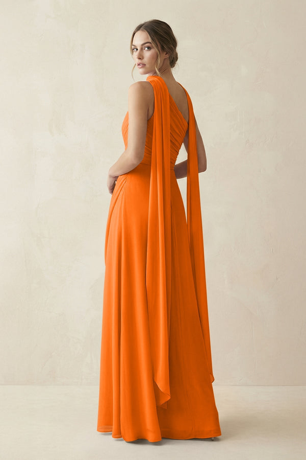 One - Shoulder Sheath Chiffon Bridesmaid Dress with Ribbon in Cinnamon - KissProm Bridesmaid Dresses