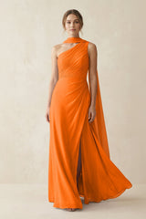 One - Shoulder Sheath Chiffon Bridesmaid Dress with Ribbon in Cinnamon - KissProm Bridesmaid Dresses