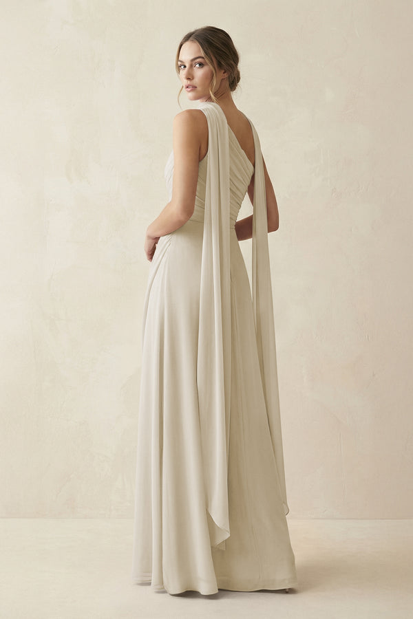 One - Shoulder Sheath Chiffon Bridesmaid Dress with Ribbon in Dove Gray - KissProm Bridesmaid Dresses