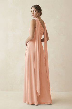 One - Shoulder Sheath Chiffon Bridesmaid Dress with Ribbon in English Rose - KissProm Bridesmaid Dresses