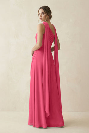One - Shoulder Sheath Chiffon Bridesmaid Dress with Ribbon in Fuchsia - KissProm Bridesmaid Dresses