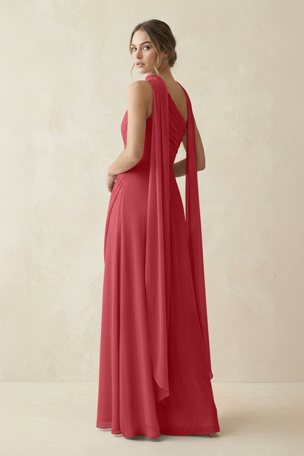 One - Shoulder Sheath Chiffon Bridesmaid Dress with Ribbon in Merlot - KissProm Bridesmaid Dresses