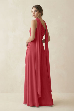 One - Shoulder Sheath Chiffon Bridesmaid Dress with Ribbon in Merlot - KissProm Bridesmaid Dresses