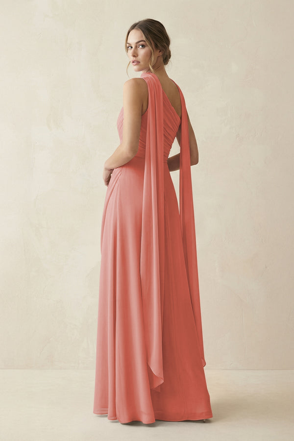 One - Shoulder Sheath Chiffon Bridesmaid Dress with Ribbon in Mulberry - KissProm Bridesmaid Dresses