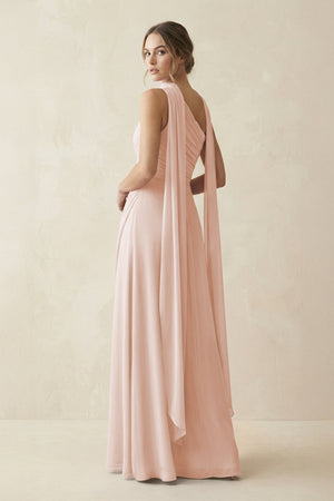 One - Shoulder Sheath Chiffon Bridesmaid Dress with Ribbon in Pale Blush - KissProm Bridesmaid Dresses