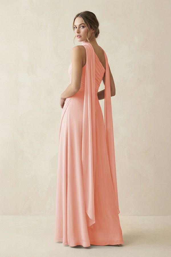 One - Shoulder Sheath Chiffon Bridesmaid Dress with Ribbon in Rose Petal - KissProm Bridesmaid Dresses