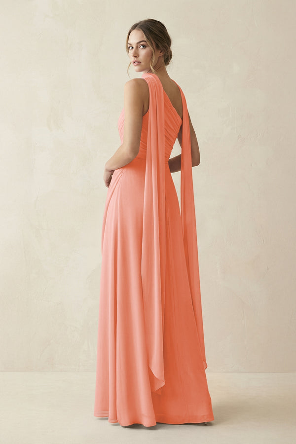 One - Shoulder Sheath Chiffon Bridesmaid Dress with Ribbon in Rosette - KissProm Bridesmaid Dresses