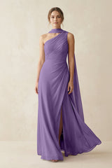 One - Shoulder Sheath Chiffon Bridesmaid Dress with Ribbon in Tahiti - KissProm Bridesmaid Dresses