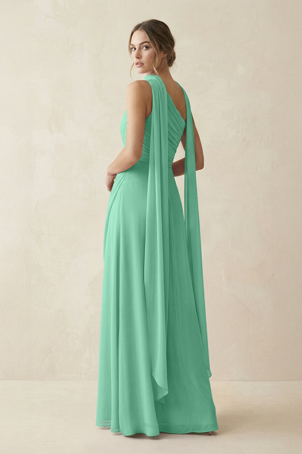 One - Shoulder Sheath Chiffon Bridesmaid Dress with Ribbon in Turquoise - KissProm Bridesmaid Dresses