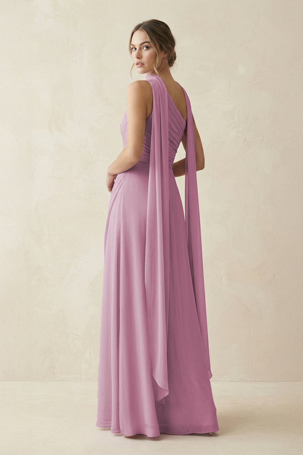 One - Shoulder Sheath Chiffon Bridesmaid Dress with Ribbon in Vintage Mauve - KissProm Bridesmaid Dresses