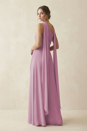 One - Shoulder Sheath Chiffon Bridesmaid Dress with Ribbon in Vintage Mauve - KissProm Bridesmaid Dresses