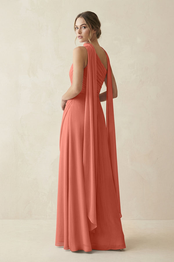 One - Shoulder Sheath Chiffon Bridesmaid Dress with Ribbon in Wild Rose - KissProm Bridesmaid Dresses