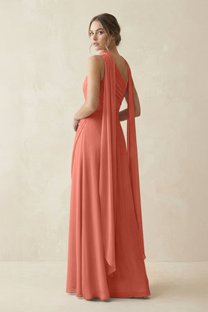 One - Shoulder Sheath Chiffon Bridesmaid Dress with Ribbon in Wild Rose - KissProm Bridesmaid Dresses