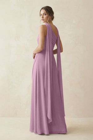 One - Shoulder Sheath Chiffon Bridesmaid Dress with Ribbon in Wisteria - KissProm Bridesmaid Dresses