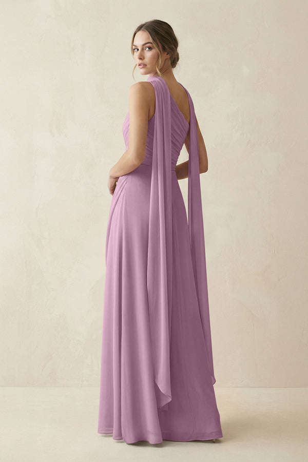 One - Shoulder Sheath Chiffon Bridesmaid Dress with Ribbon in Wisteria - KissProm Bridesmaid Dresses