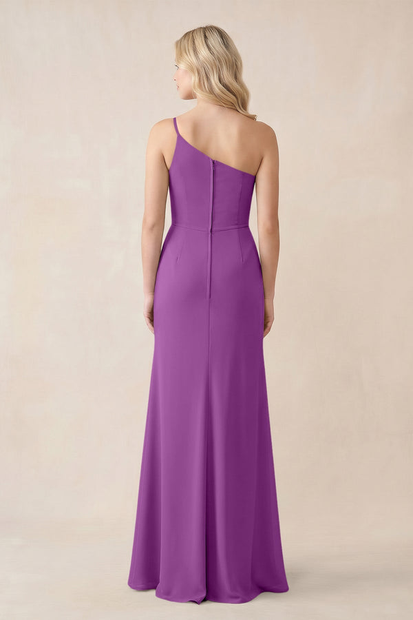 One - Shoulder Sheath Chiffon Ruched Bridesmaid Dress in Amethyst - KissProm Bridesmaid Dresses