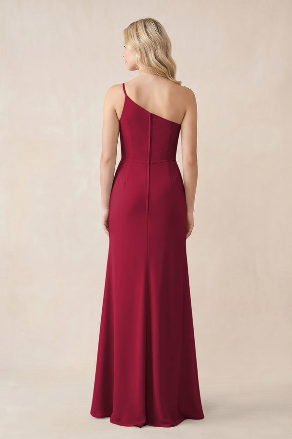 One - Shoulder Sheath Chiffon Ruched Bridesmaid Dress in Berry - KissProm Bridesmaid Dresses