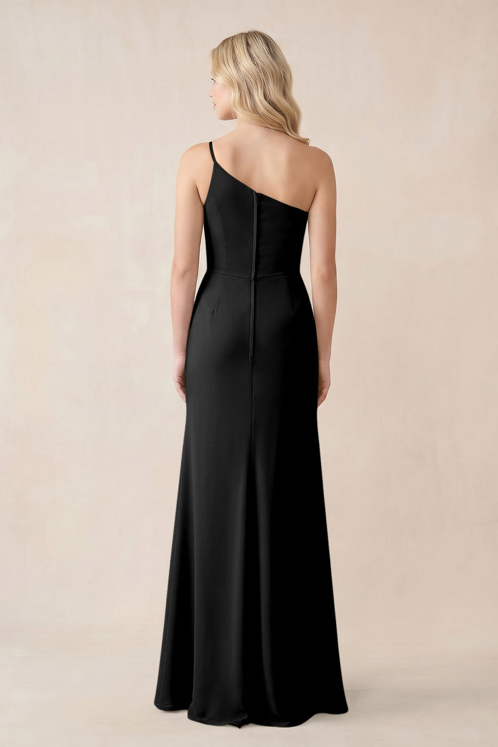 One - Shoulder Sheath Chiffon Ruched Bridesmaid Dress in Black - KissProm Bridesmaid Dresses