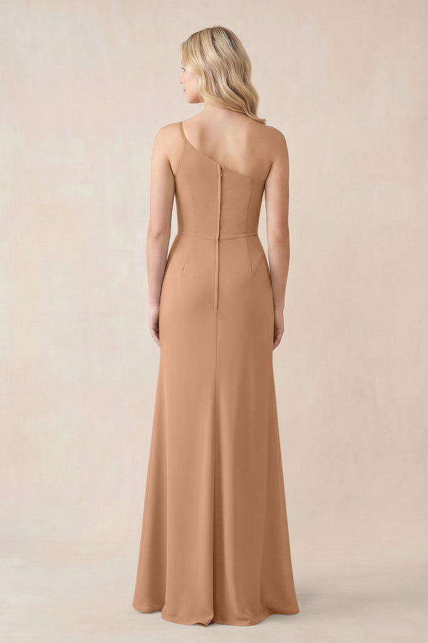 One - Shoulder Sheath Chiffon Ruched Bridesmaid Dress in Bronzer - KissProm Bridesmaid Dresses