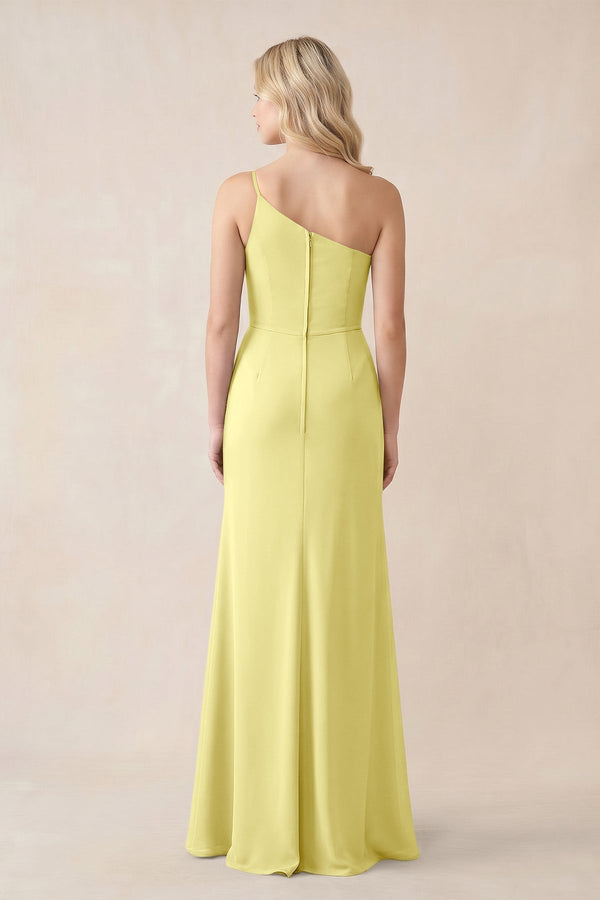 One - Shoulder Sheath Chiffon Ruched Bridesmaid Dress in Buttercup - KissProm Bridesmaid Dresses