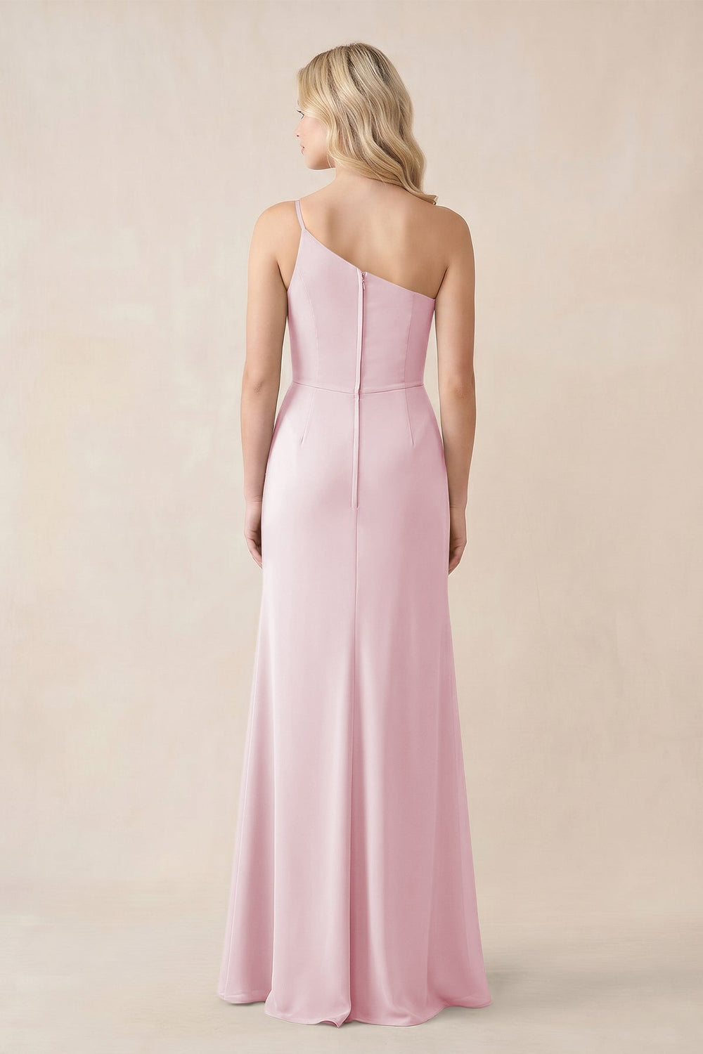 One - Shoulder Sheath Chiffon Ruched Bridesmaid Dress in Candy Pink - KissProm Bridesmaid Dresses