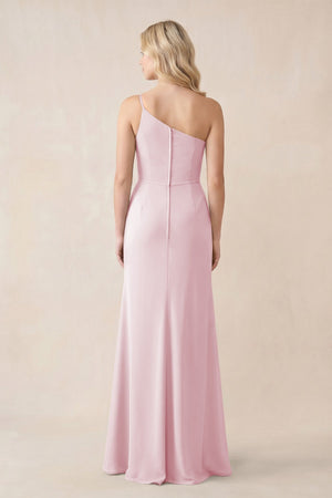 One - Shoulder Sheath Chiffon Ruched Bridesmaid Dress in Candy Pink - KissProm Bridesmaid Dresses