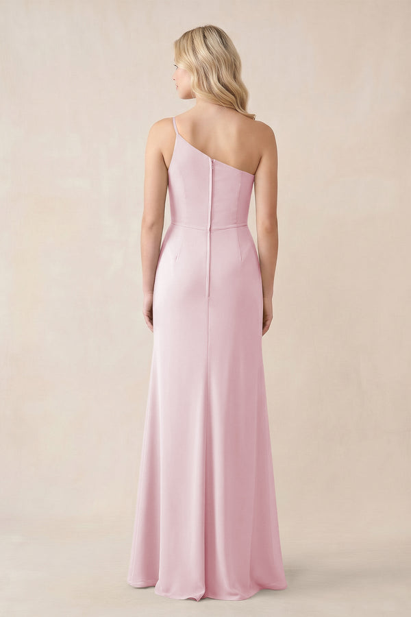 One - Shoulder Sheath Chiffon Ruched Bridesmaid Dress in Candy Pink - KissProm Bridesmaid Dresses