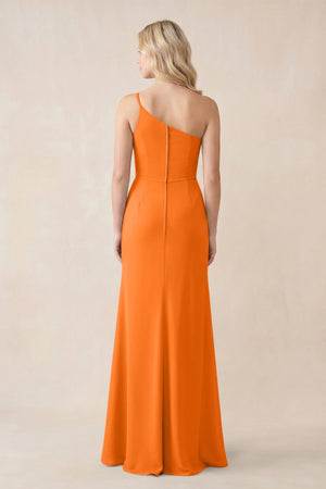 One - Shoulder Sheath Chiffon Ruched Bridesmaid Dress in Cinnamon - KissProm Bridesmaid Dresses
