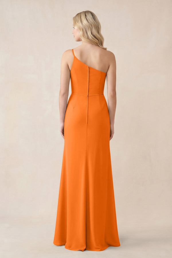 One - Shoulder Sheath Chiffon Ruched Bridesmaid Dress in Cinnamon - KissProm Bridesmaid Dresses
