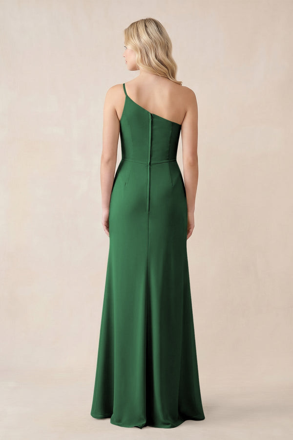 One - Shoulder Sheath Chiffon Ruched Bridesmaid Dress in Dark Green - KissProm Bridesmaid Dresses