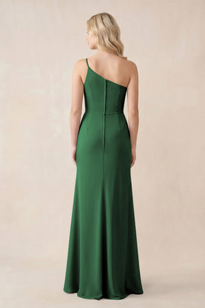 One - Shoulder Sheath Chiffon Ruched Bridesmaid Dress in Dark Green - KissProm Bridesmaid Dresses