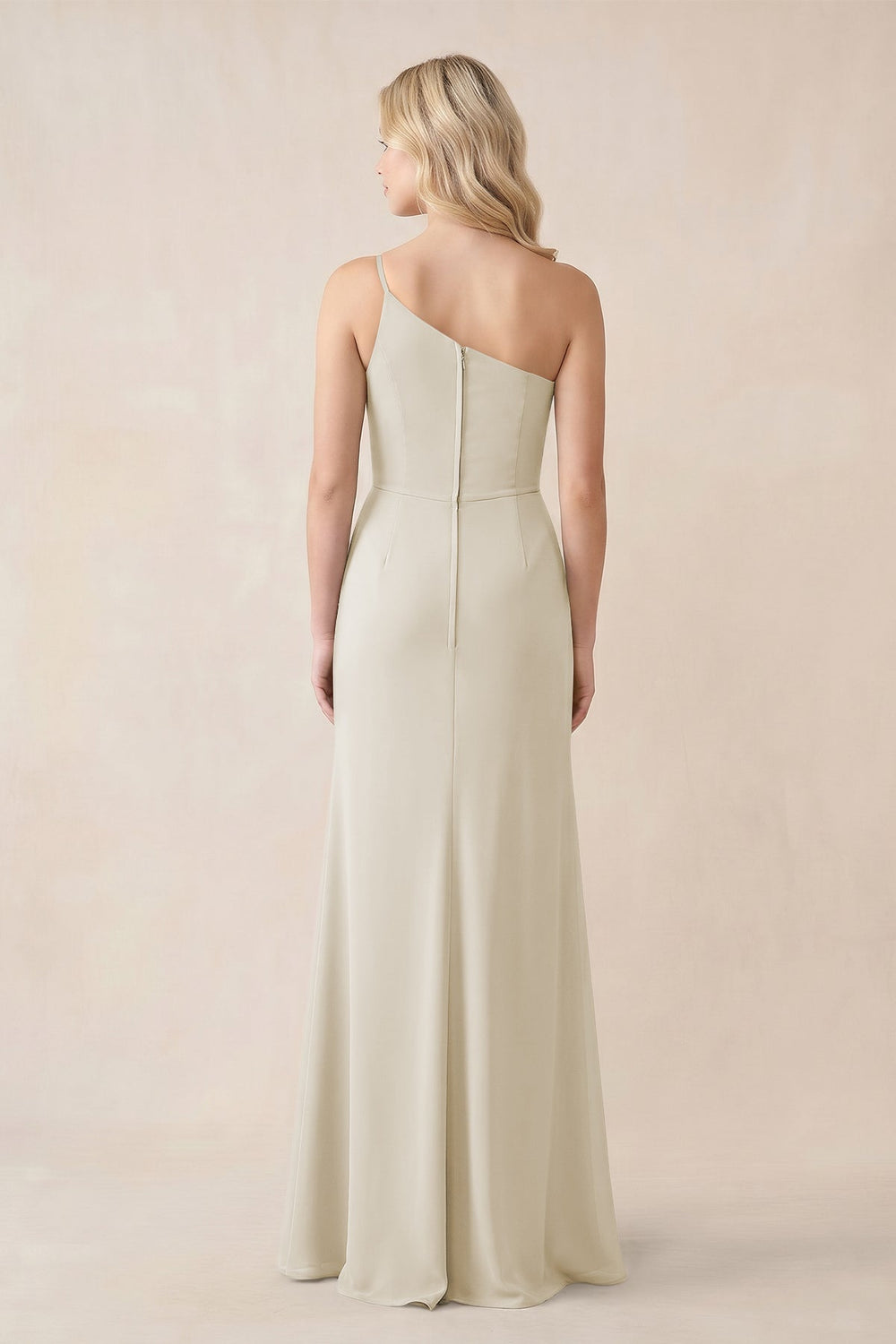 One - Shoulder Sheath Chiffon Ruched Bridesmaid Dress in Dove Gray - KissProm Bridesmaid Dresses