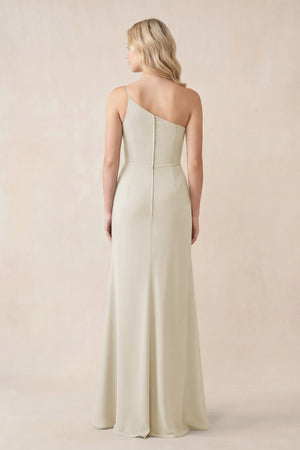 One - Shoulder Sheath Chiffon Ruched Bridesmaid Dress in Dove Gray - KissProm Bridesmaid Dresses